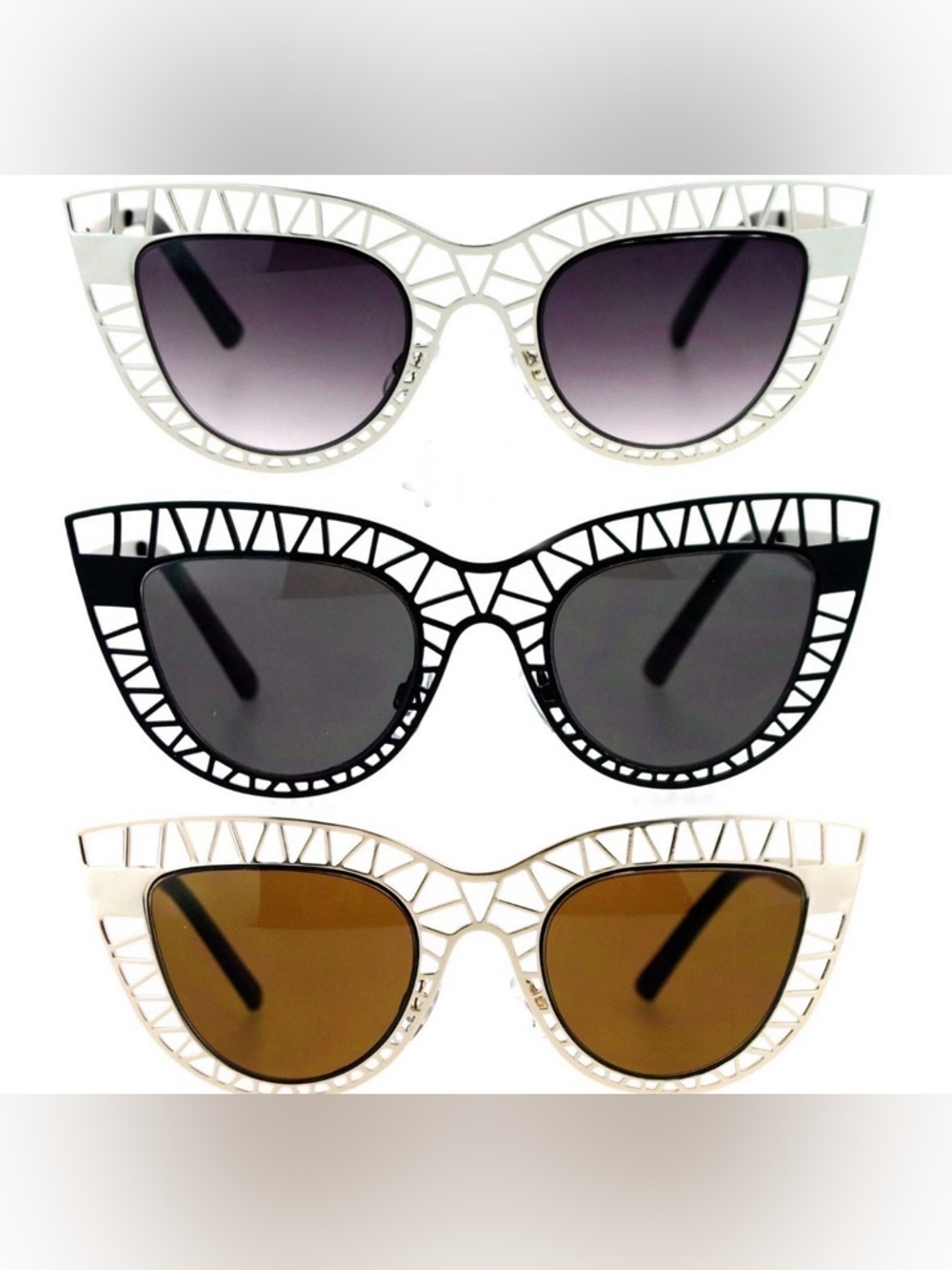 White Geometric Cat Eye Sunglasses - Women Accessories - Picture 2 of 5